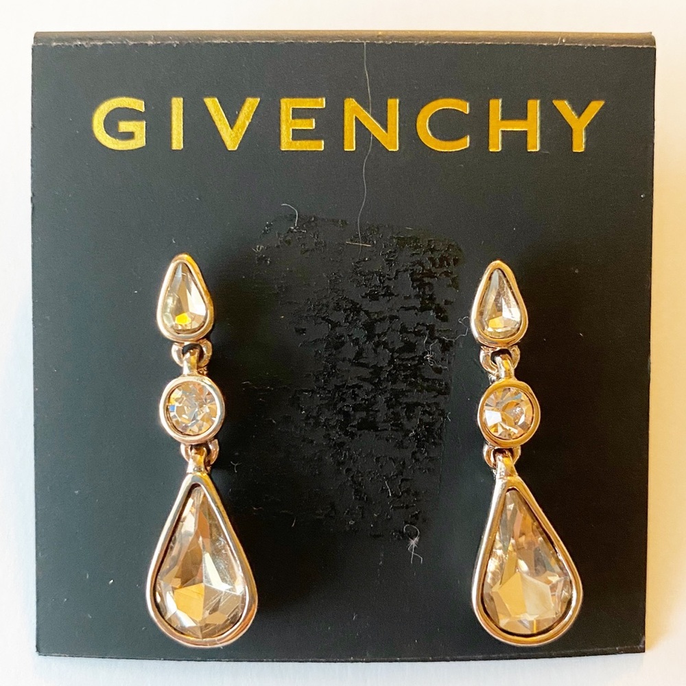 Givenchy Earrings Teardrop Champagne Gold Plated Rose Austrian Glass Stone Drop